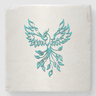 Aquamariner Blue Phoenix Anstieg auf Silber Steinuntersetzer