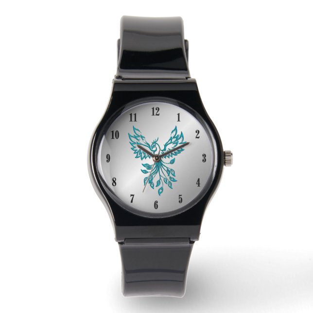 Aquamariner Blue Phoenix Anstieg auf Silberschwarz Armbanduhr (Vorderseite)