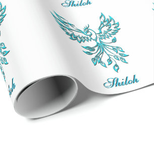 Aquamariner Blue Phoenix mit dem Namen White Perso Geschenkpapier