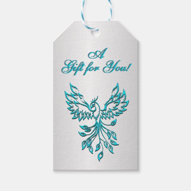 Aquamariner Blue Phoenix mit Text auf Silver Geschenkanhänger (Vorderseite)