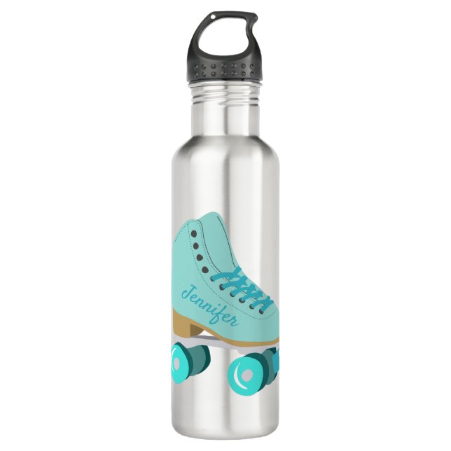 Aquamariner Blue Retro Quad Roller Skate Personali Edelstahlflasche (Vorderseite)
