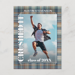 Aquamariner Blue Tartan Karierter Abschluss Ankünd Postkarte