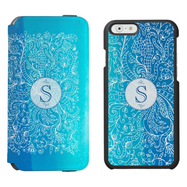 Aquamariner Blumenmonogramm Incipio iPhone 6 Geldbeutel-Hülle (Seite an Seite)