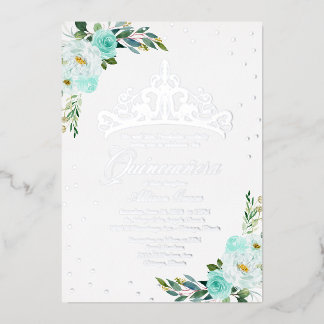 Aquamariner Blumenquinceanera Folieneinladung