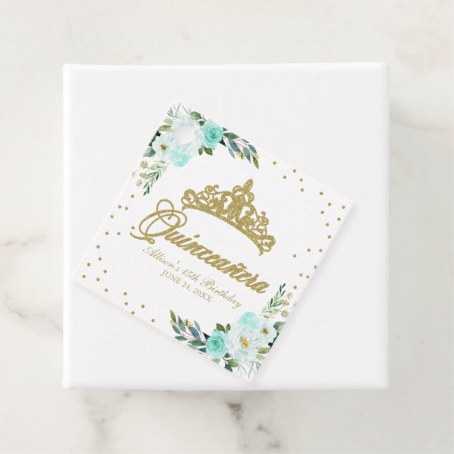 Aquamariner Blumenquinceanera Geschenkanhänger (Beispiel)