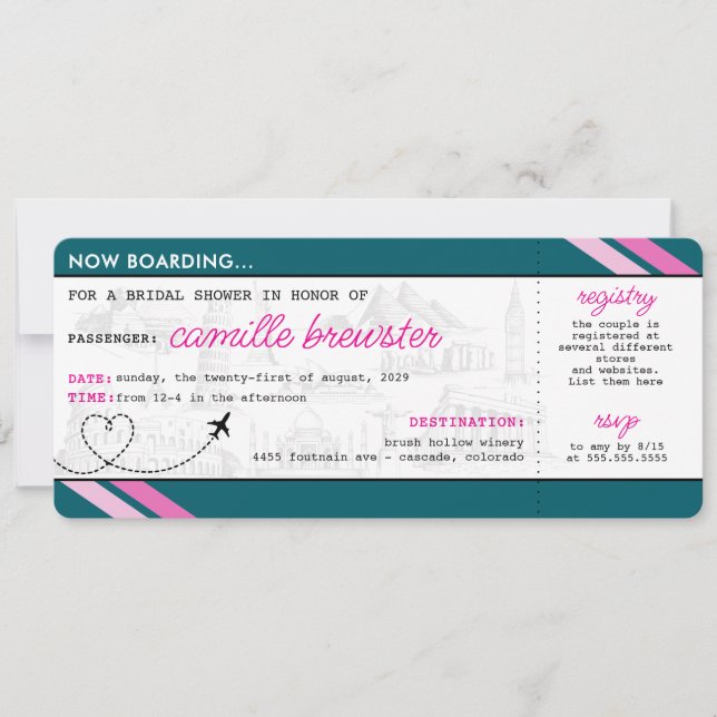 Aquamariner Boarding Pass Brautparty Einladung (Vorderseite)