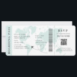 Aquamariner Boarding Pass Hochzeit in Urlaubsort Q Einladung<br><div class="desc">Aquamarin Beach Boarding passieren Hochzeitskarte Einladung mit einem Ziel Weltkarte,  Wedding Pass,  Hochzeit in Urlaubsort,  Passport mit QR Code Rsvp Karte.</div>