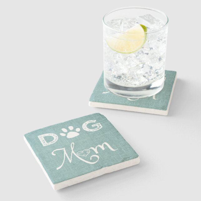 Aquamariner Burlap Hund Mama Untersetzer (Seitenansicht)