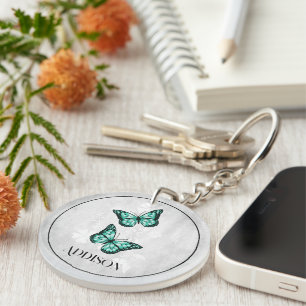 Aquamariner Butterfly Floral Personalisierter Schl Schlüsselanhänger