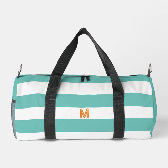 Aquamariner Cabana-Streifen und Personalisierte Or Duffle Bag (Rückseite)