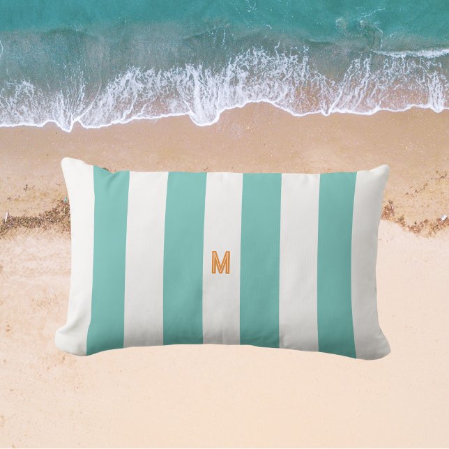 Aquamariner Cabana-Streifen und Personalisierte Or Kissen Für Draußen (Von Creator hochgeladen)