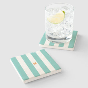 Aquamariner Cabana-Streifen und Personalisierte Or Steinuntersetzer