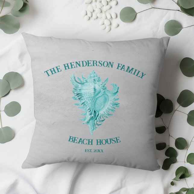 Aquamariner Conch-Muschel-Kissen Kissen (Teal Conch Shell Throw Pillow)