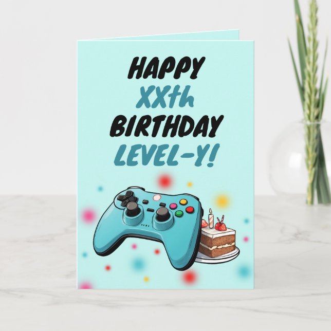 Aquamariner Controller Gamer Geburtstag Karte (Vorderseite)