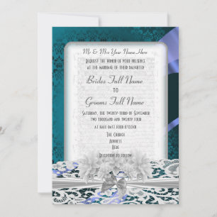 Aquamariner Damast und Hochzeit Einladung