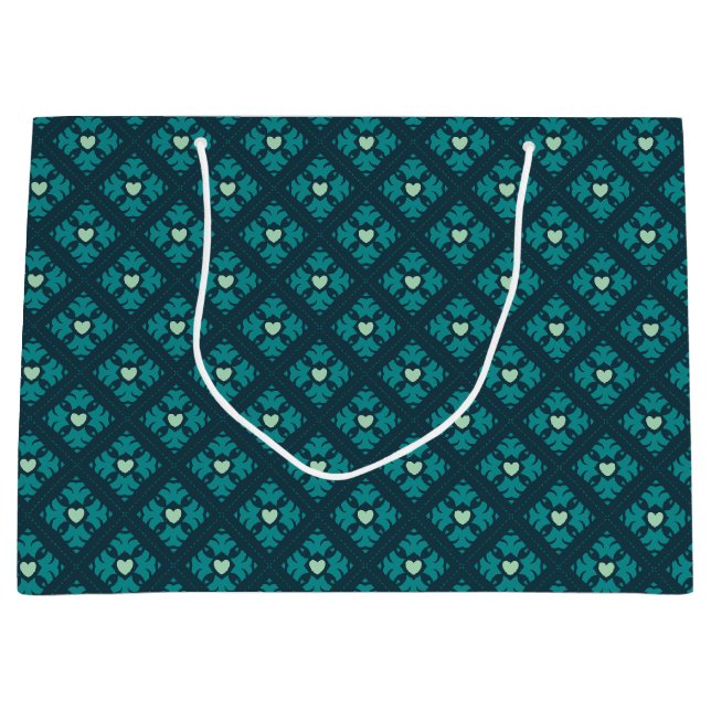 Aquamariner Deko Hearts Gemustert Große Geschenktüte (Vorderseite)