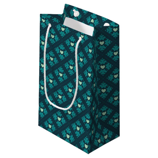 Aquamariner Deko Herz Gemusterter Geschenktasche Kleine Geschenktüte (Vorderseite Schrägansicht)