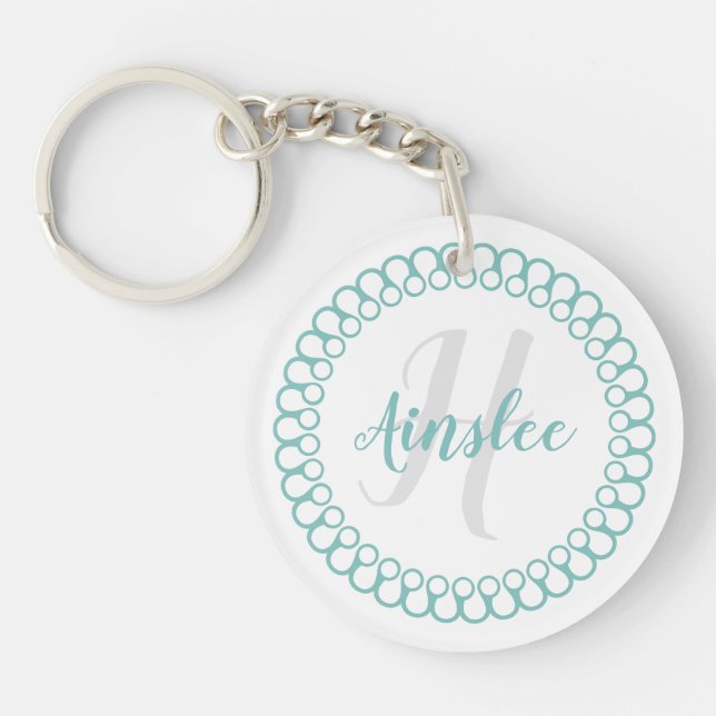Aquamariner dekorativer Circle Monogram Acryllic-S Schlüsselanhänger (Vorderseite)