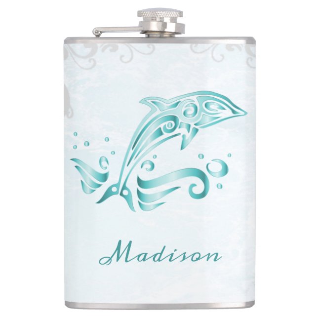 Aquamariner Dolphin Vinyl-Wrapped Flask Flachmann (Vorderseite)