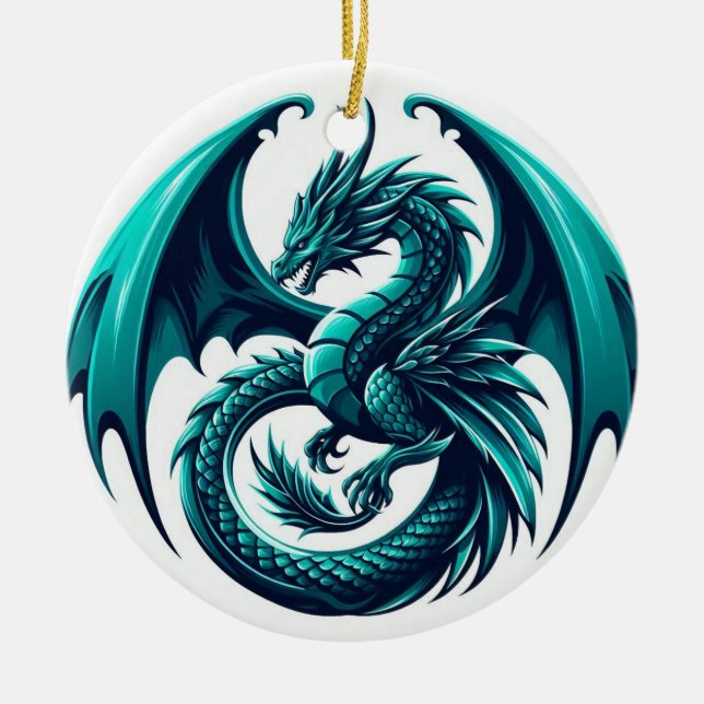 Aquamariner Drache Keramik Ornament (Vorne)