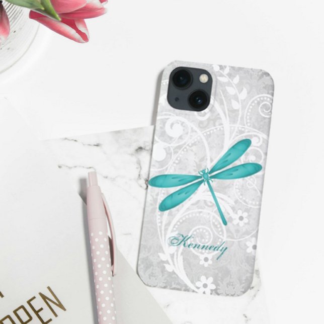 Aquamariner Dragonfly-Personalisierter iPhone-X-Fa Case-Mate iPhone Hülle (Teal Dragonfly Personalized iPhone Case)