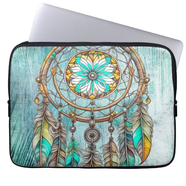 Aquamariner Dreamcatcher Mystical Boho Feathers an Laptopschutzhülle (Vorderseite)
