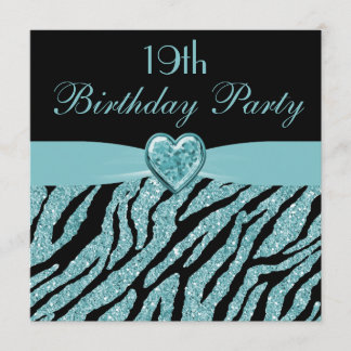 Aquamariner Druckherz-u. Zebra-Glitzer-19. Einladung