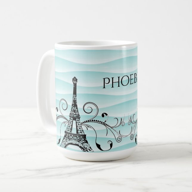 Aquamariner Eiffelturm Blühe Kaffeepause Tasse (Vorderseite Links)