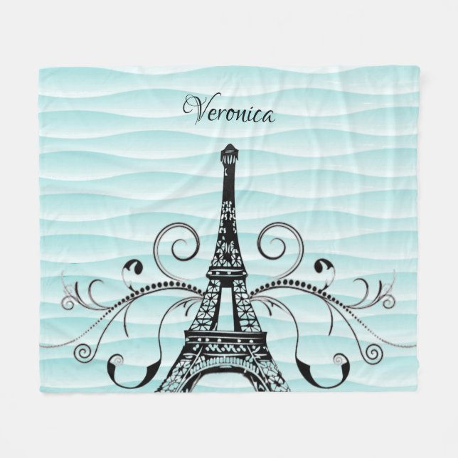 Aquamariner Eiffelturm Blühte Fleece Blanket (Vorderseite (Horizontal))