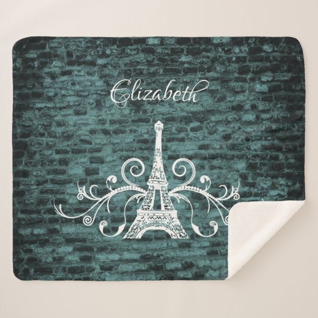 Aquamariner Eiffelturm Grunge Sherpa Blanket Sherpadecke (Vorderseite (Horizontal))