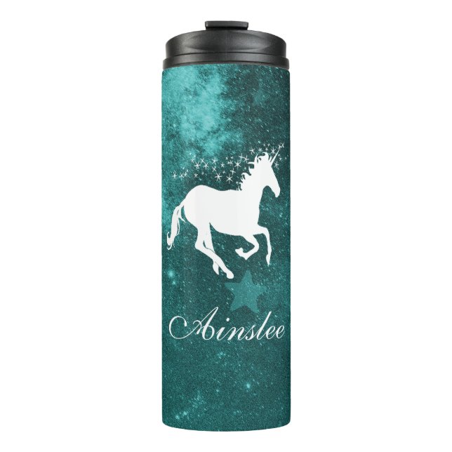 Aquamariner Einhorn Personalisierter Thermaltumble Thermosbecher (Vorderseite)