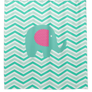 Aquamariner Elefant auf Zickzack Aquamarinen, Minz Duschvorhang