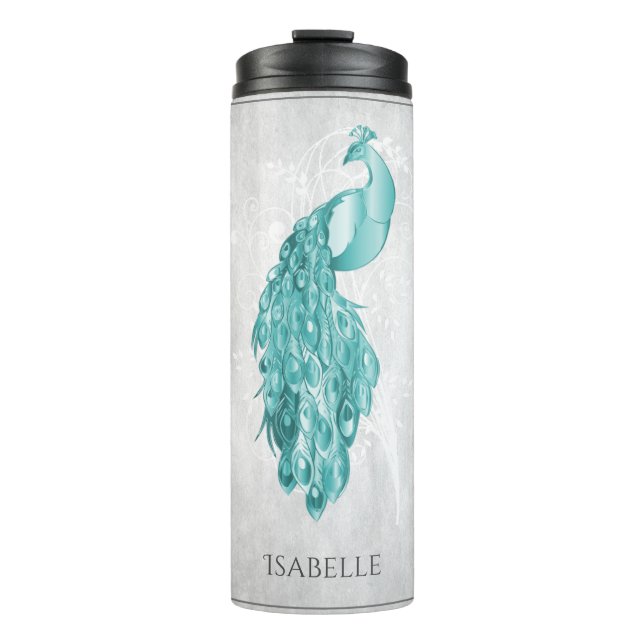 Aquamariner Eleganpfau Personalisierter Thermaltum Thermosbecher (Vorderseite)