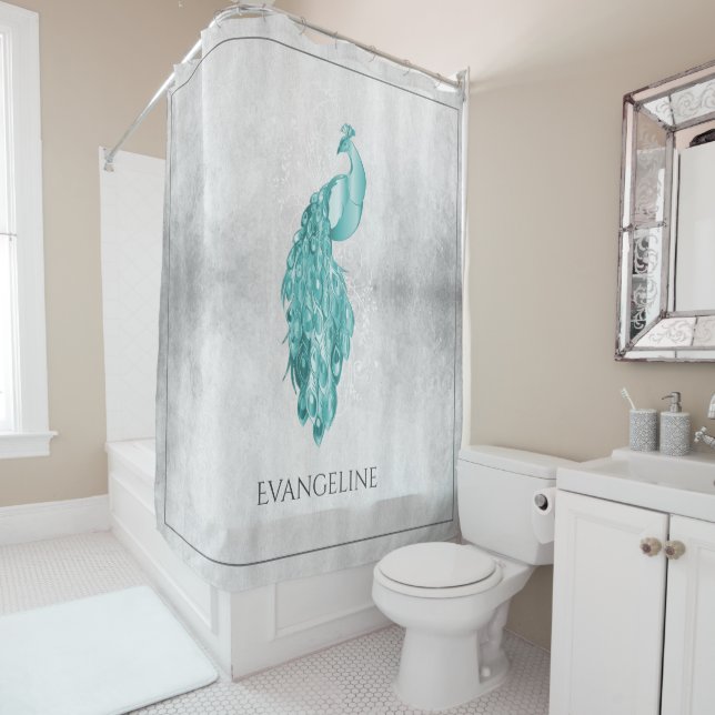 Aquamariner Eleganter Pfauenduschvorhang Duschvorhang (Beispiel)
