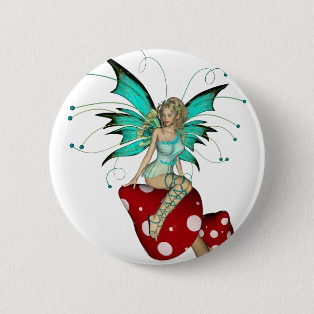 Aquamariner Elf u. Pilze 3D Button (Vorderseite)