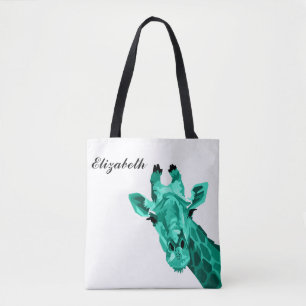 Aquamariner Giraffe Pop Art Personalisierte Tote T Tasche