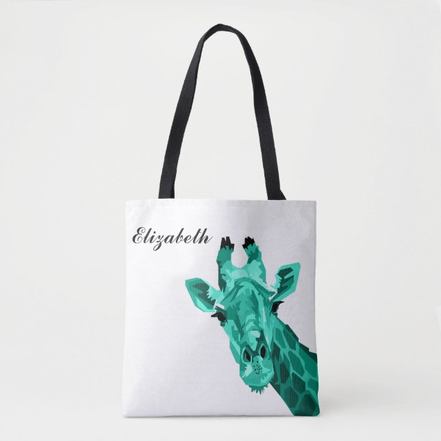 Aquamariner Giraffe Pop Art Personalisierte Tote T Tasche (Vorderseite)