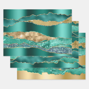Aquamariner Glitzer aus blauem Gold Geschenkpapier Set
