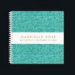 Aquamariner Glitzer Bat Mitzvah Autograph Gästebuc Notizbuch<br><div class="desc">Aqua Turquoise Aquamarin Blue Glitzer (gedrucktes Bild) mit einem weißen Streifen auf dem Cover eines personalisierten Autogrammbuch Stil Gästebuch mit Platz für einen optionalen hebräischen Namen, oder jeden Text, den Sie gewollt. Ein aquamarines, funkelnd aussehendes Party-Accessoire für eine Bat Mitzvah, Sweet 16, Quinceanera oder Geburtstagsfeier oder ein Skizzenbuch für jeden...</div>