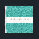 Aquamariner Glitzer Bat Mitzvah Autograph Gästebuc Notizbuch<br><div class="desc">Aqua Turquoise Aquamarin Blue Glitzer (gedrucktes Bild) mit einem weißen Streifen auf dem Cover eines personalisierten Autogrammbuch Stil Gästebuch mit Platz für einen optionalen hebräischen Namen, oder jeden Text, den Sie gewollt. Ein aquamarines, funkelnd aussehendes Party-Accessoire für eine Bat Mitzvah, Sweet 16, Quinceanera oder Geburtstagsfeier oder ein Skizzenbuch für jeden...</div>