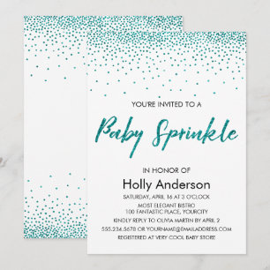 Aquamariner Glitzer Confetti & Typografie Baby Spr Einladung