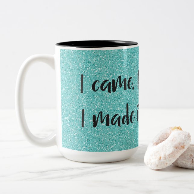 Aquamariner Glitzer, den ich gemacht habe, Kaffee- Zweifarbige Tasse (Mit Donut)