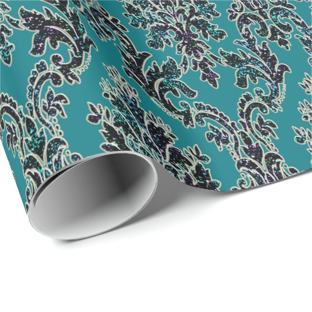 Aquamariner Glitzer-elegantes Vintages Geschenkpapier (Rolleneckpunkt)