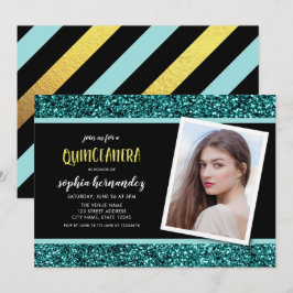 Aquamariner Glitzer Foto Quinceanera Einladung