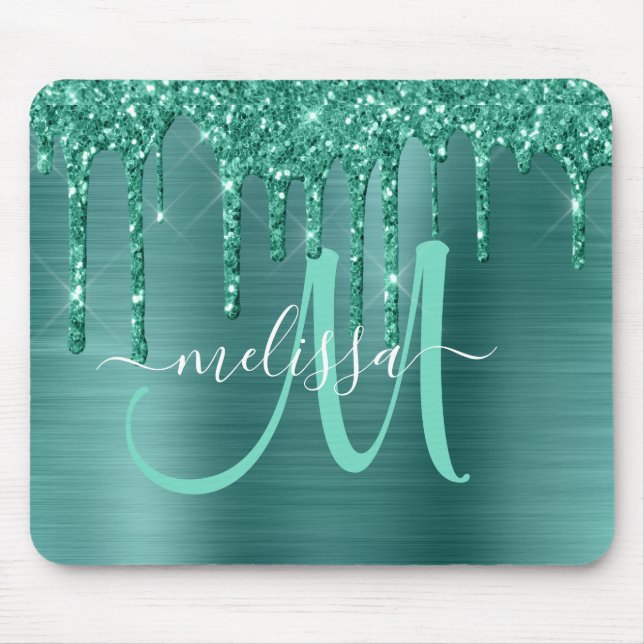 Aquamariner Glitzer für die Pinselzubereitung Mousepad (Vorne)