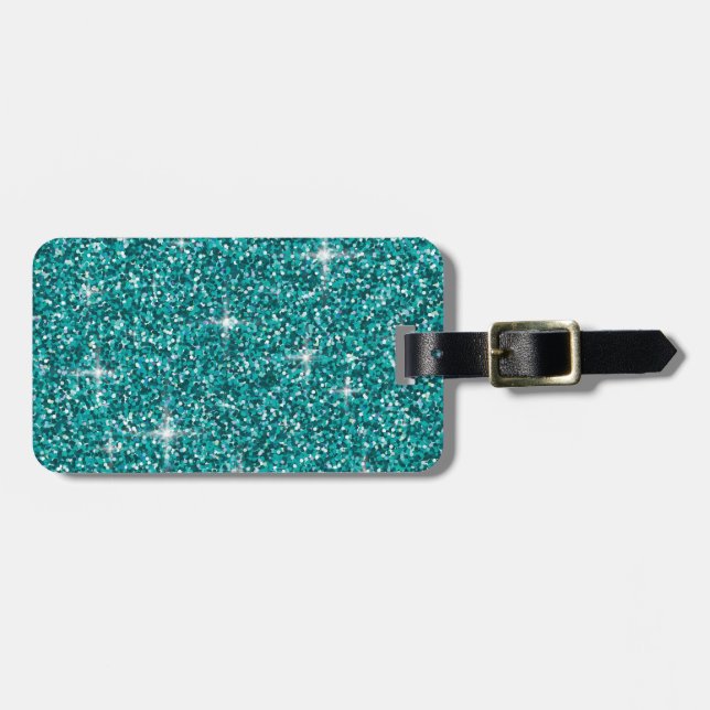 Aquamariner Glitzer Gepäckanhänger (Vorderseite horizontal)