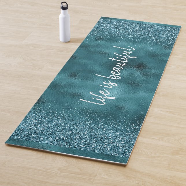 Aquamariner Glitzer Glitz Funkglasur personalisier Yogamatte (Beispiel)