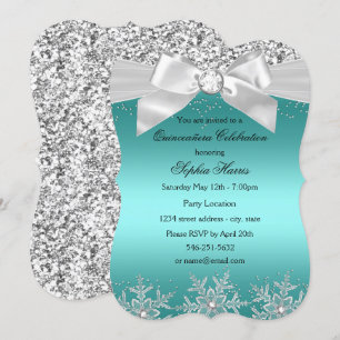 Aquamariner Glitzer Jewel Bow Snowflake Quinceaner Einladung