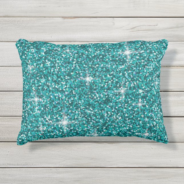 Aquamariner Glitzer Kissen Für Draußen (Vorderseite)