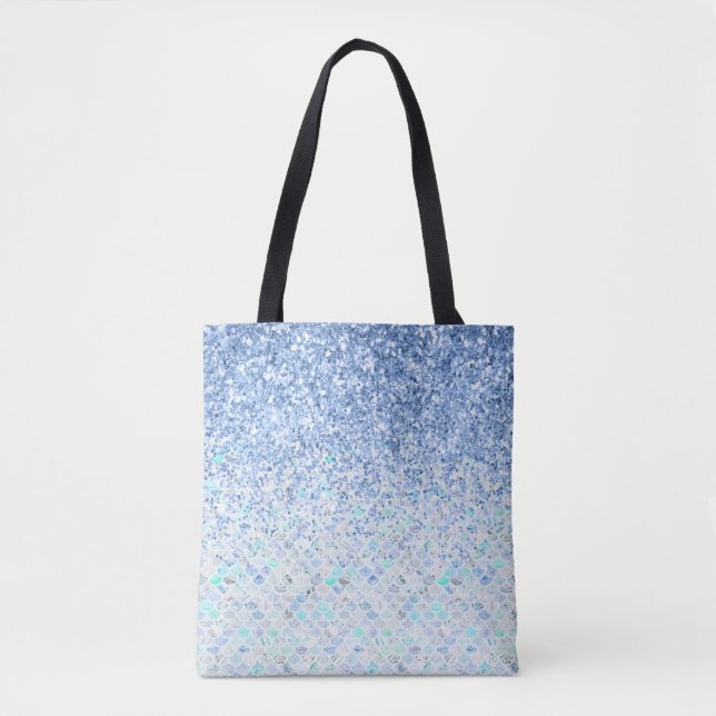 *~* Aquamariner Glitzer mit blauen Marmorfliesen Tasche (Vorderseite)